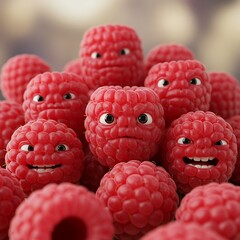 Funny Raspberry Faces - A Playful and Expressive Fruit Portrait.