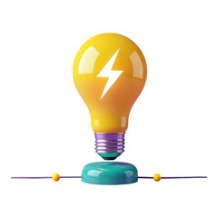 3D Light Bulb with Lightning Bolt Symbol Representing Idea or Innovation