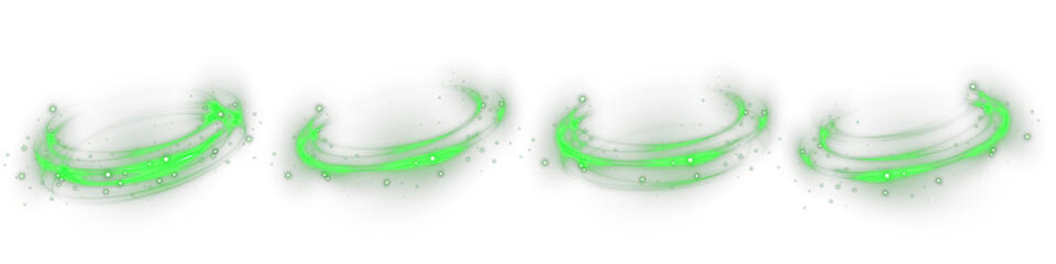 Green glowing ring with bright neon light and circular motion. Abstract particle swirl forming futuristic sci-fi portal or energy field for digital technology backgrounds.