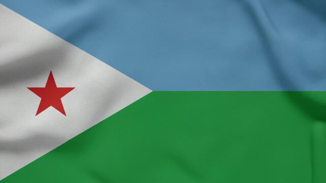 Djibouti Flag waving gently in the breeze, a symbol of national pride and sovereignty, showcasing its distinct colors and emblem against a clear sky