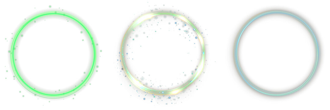 Abstract green neon ring with light movement and glowing particles. Futuristic luminous circle perfect for sci-fi, digital tech, and energy motion design. - Powered by Adobe
