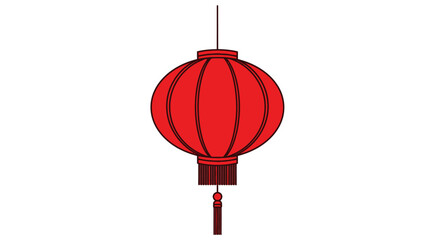 Red Chinese Lantern with Tassel Hanging from String.