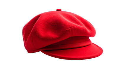 Red beret hat isolated on solid white background in PNg