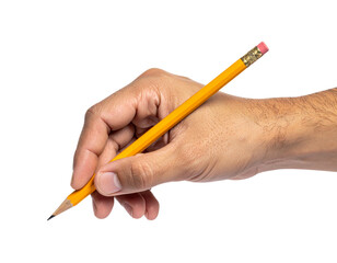 Three-Quarter View of Hand Holding Pencil, Ready for Drawing or Note-Taking, Isolated on White Background