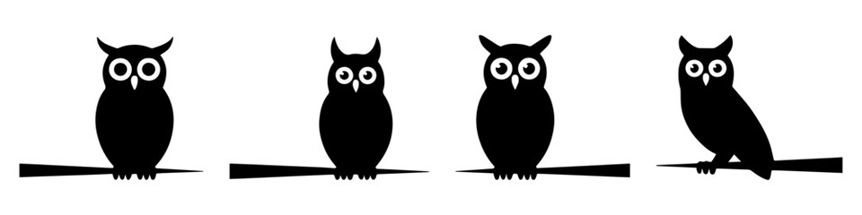 silhouette of stylized owls perched on branch