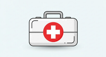 Obraz premium A white first aid kit with a red cross, symbolizing medical assistance and emergency preparedness for health needs