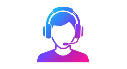Colorful Gradient Icon of a Person Wearing Headphones with Microphone.