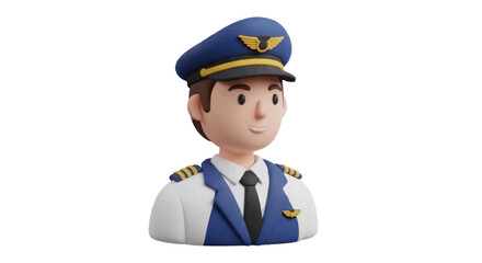 Cartoon Pilot Character in Uniform with Wings Emblem.