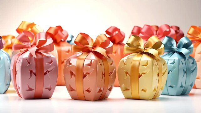 Multi-colored boxes with bows