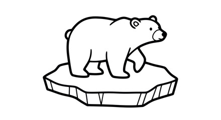 Simple black outline drawing of a polar bear standing on an ice floe.
