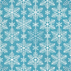 Seamless pattern of white snowflakes on a teal blue background