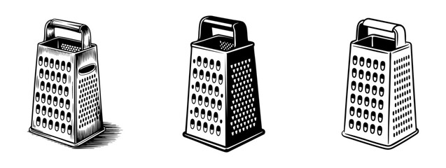 set of cheese grater vector illustrations black and white, kitchen and cooking concepts