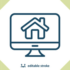 Online Real Estate Icon. Smart Home, House, Computer