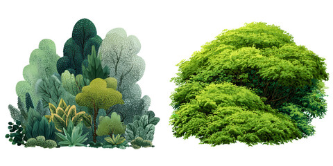 Green Layered Bush Cluster in Jungle Vector Form for Illustration