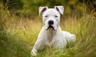 Obraz premium White dog in tall grass