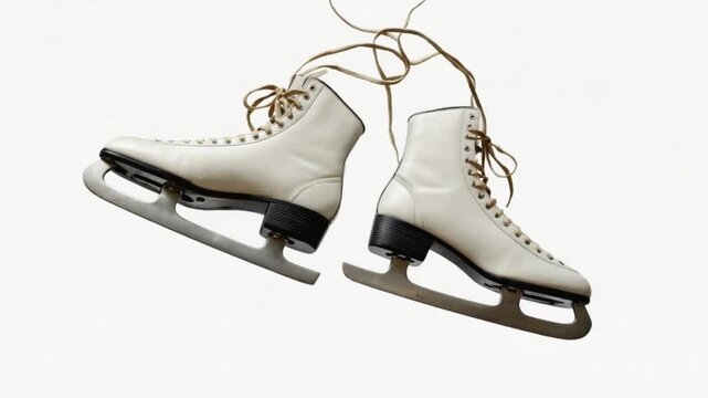 pair of ice skates hanging by laces, isolated and shadow-free,winter xmas,christmas,decoration,4k video