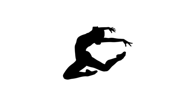 Dynamic silhouette of dancer in mid-air jump, expressing freedom and grace, perfect for fitness, wellness, or artistic concepts, conveying energy and motion