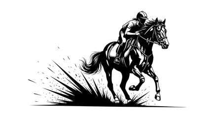 Dynamic black and white equestrian artwork showcases power and speed, perfect for sports designs, branding, or promotional materials that demand attention