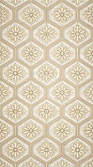Intricate geometric pattern of honeycomb and floral motifs in soft beige tones