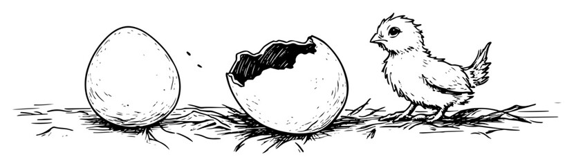 chick hatching from egg new life concept sketch vector
