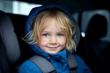young blonde child seated safely car seat vehicle safe travel