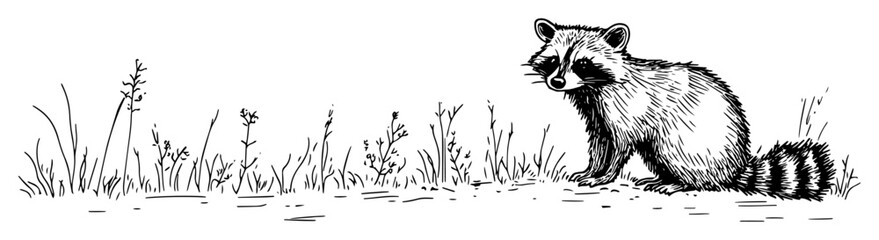 raccoon walking in grass wild animal nature sketch vector