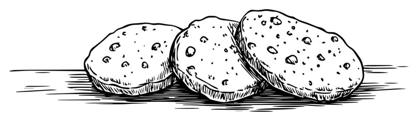 hand drawn chocolate chip cookies sketch isolated on white vector illustration