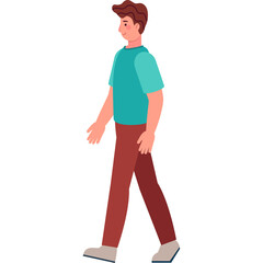 Cartoon Man In Casual Outfit Young Male Character Walking Side View Full Body Isolated On Transparent Background