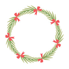 Christmas round frame with holly berries and mistletoe. Xmas and happy new year postcard. Vector illustration, holiday invitation.