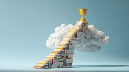 Triumph Through Knowledge: Ascending a Staircase of Books to Reach Success and Achievement