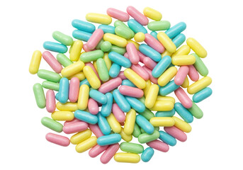 Isolated pile of pastel-colored candy, colorful assortment of sweets, confectionery treat, dessert