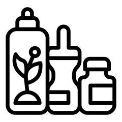 Cosmetics bundle line icon, spa massage concept. Vector graphics. Cream, lotion and flower shampoo with aroma oil, bath sign on white background, style icon mobile or web design.