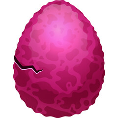A cracked vibrant pink dragon egg with a textured surface and a bright glowing interior with a dark purple shadowy outline on a transparent white background