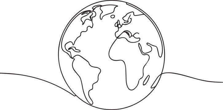 Simple outline drawing of planet earth globe continents