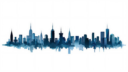 Naklejka premium Urban Skyline Watercolor Art: Abstract Cityscape Painting in Cool Blues and Grays, Modern Architectural View