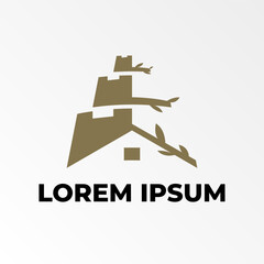 Abstract Castle House with Tree Branches Logo