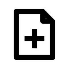 Fototapeta premium Black document icon with curled corner and a plus symbol in the center of the document illustration