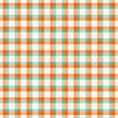 Seamless plaid pattern with orange and teal lines on a cream background. Perfect for backgrounds, textiles, or graphic design projects.