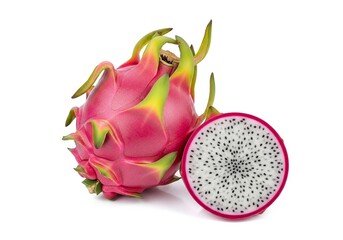 Isolated Dragon Fruit, Exotic Fresh Tropical Fruit, Vibrant and Colorful Food Concept