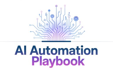 AI Automation Playbook Futuristic Ebook Cover With Glowing Circuit Network Robotic Icons Data Streams Modern Technology Innovation Design Concept Illustration