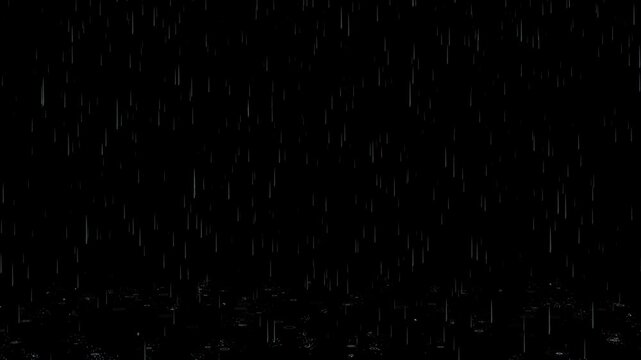 rainfall reallistic rain falling on floor alpha channel animation, nature weather rain drops overlay isolated on transparent motion design element	