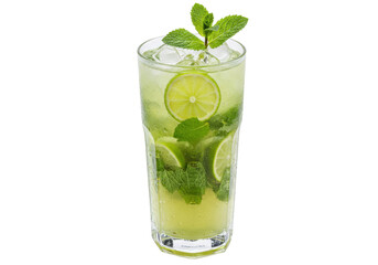 Isolated beverage with limes and mint, an icy cold cocktail in glass, mojito style drink