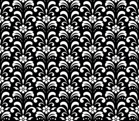Flower geometric pattern. Seamless vector background. White and black ornament.