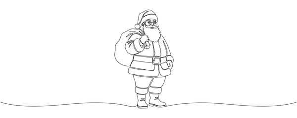 Obraz premium Continuous line of Santa. One line Black white christmas sketch the Santa Claus. Editable stroke