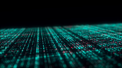 Digital blue matrix. Futuristic dots background. Cyber texture with particles different size. Technology illustration. 3d rendering