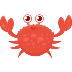 Cartoon Red Crab With Big Googly Eyes And Claws Raised On A Transparent Background