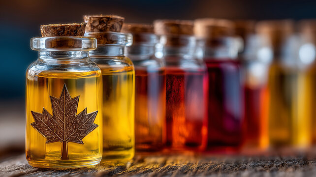 Colorful maple syrup bottles showcase Canada's sweet heritage and craftsmanship