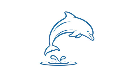 Blue Line Art Dolphin Jumping Out of Water Illustration.