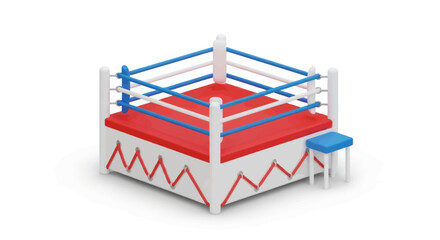 Professional Boxing Ring with Red Mat and Blue Ropes.