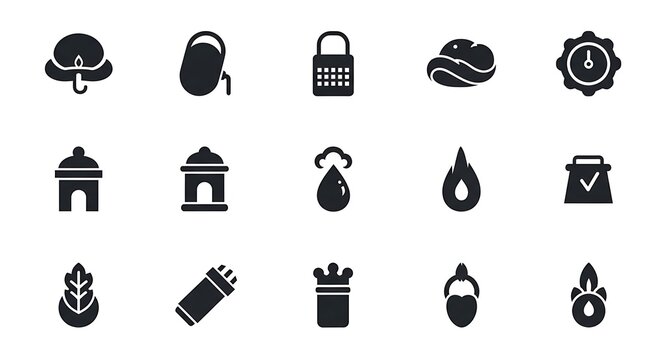 Collection of Black and White Silhouette Icons for Various Purposes.
